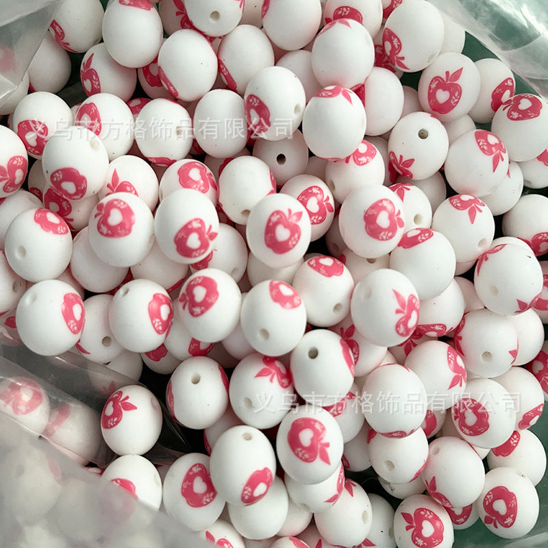 Wholesale 50pcs DIY Christmas Snowman Christmas Tree Printing 15mm Silicone Beads